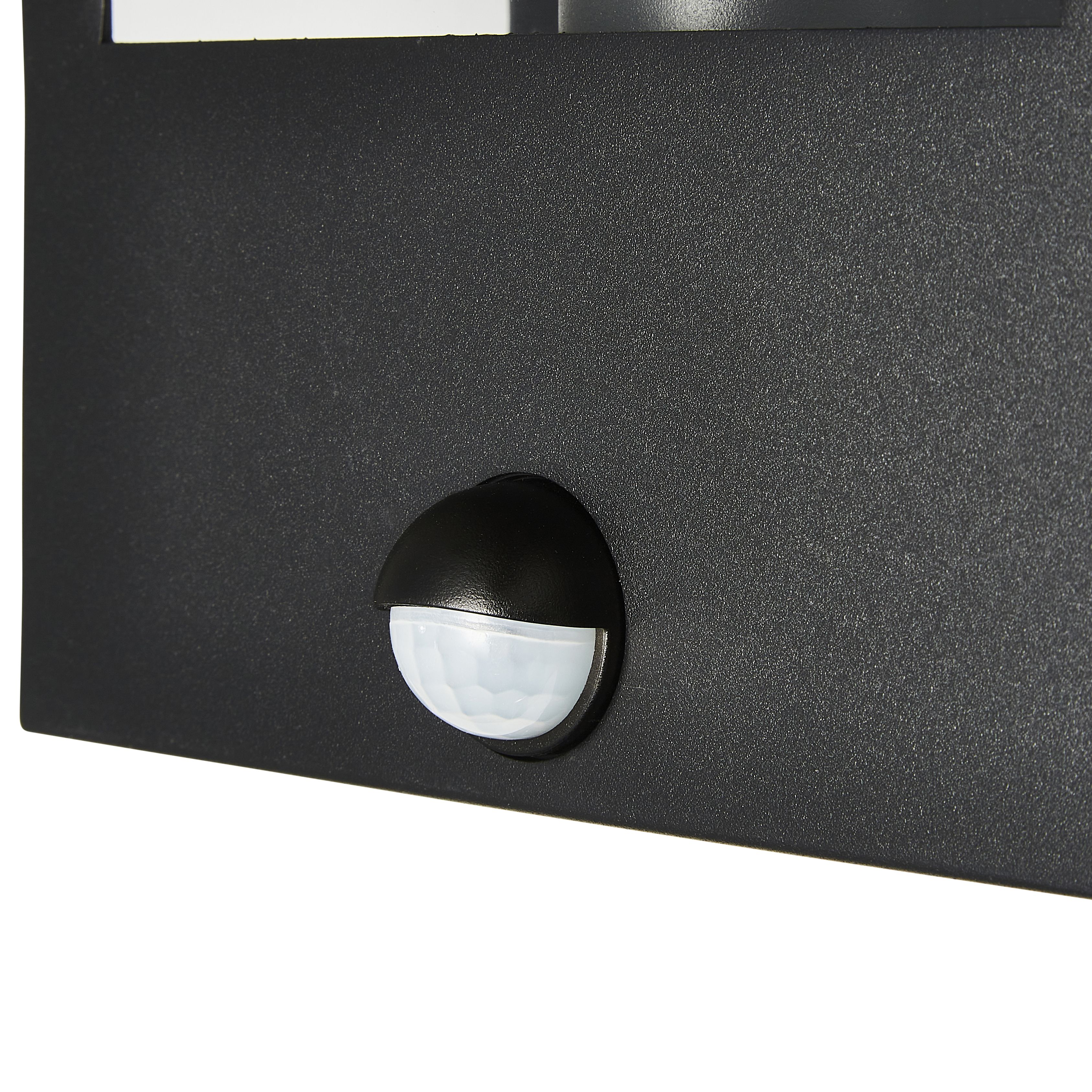 Zinc Thora Fixed Matt Black Mains-powered Outdoor ON/OFF with PIR Wall light (Dia)16cm