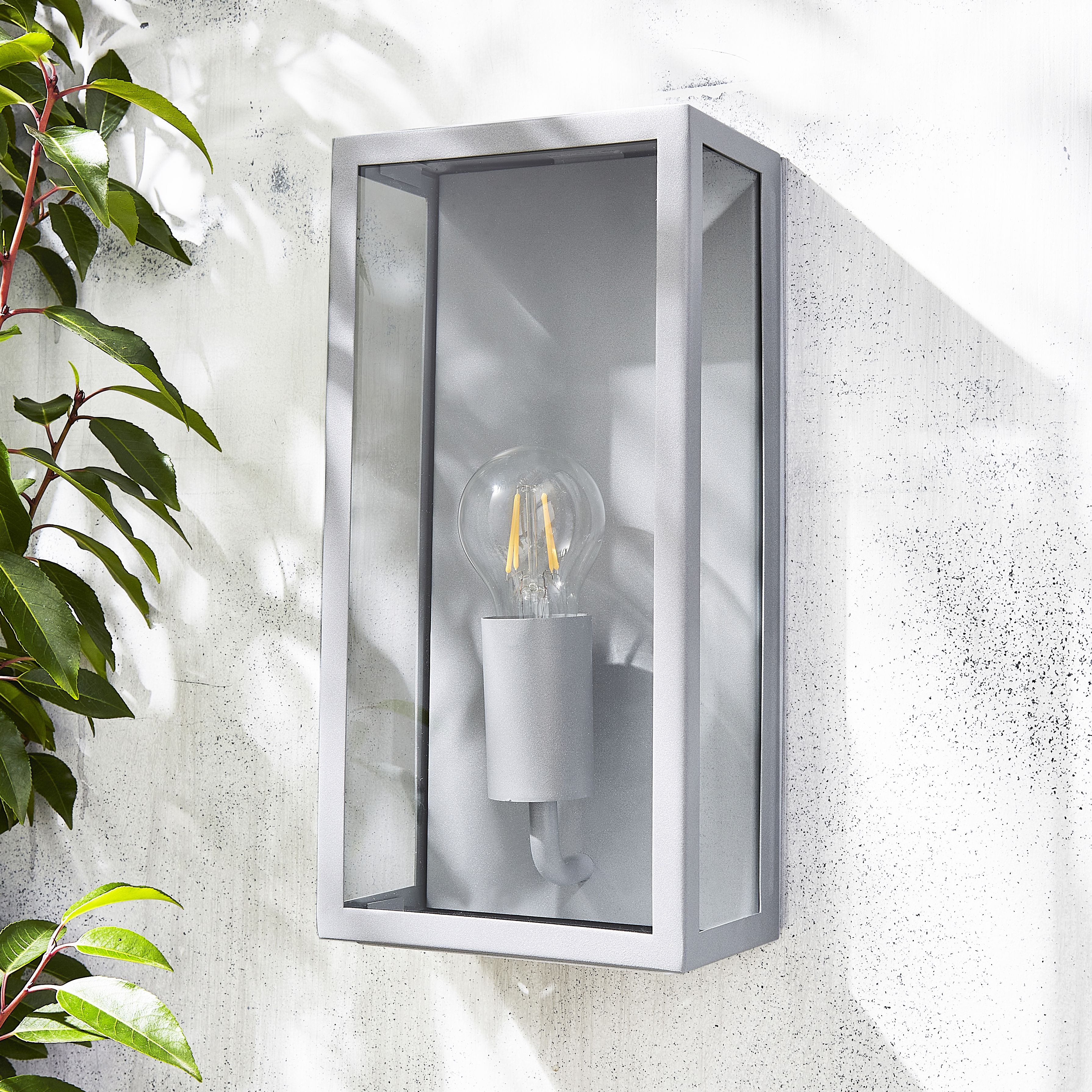 Zinc Thora Fixed Matt Silver effect Mains-powered Outdoor ON/OFF Wall light (Dia)16cm