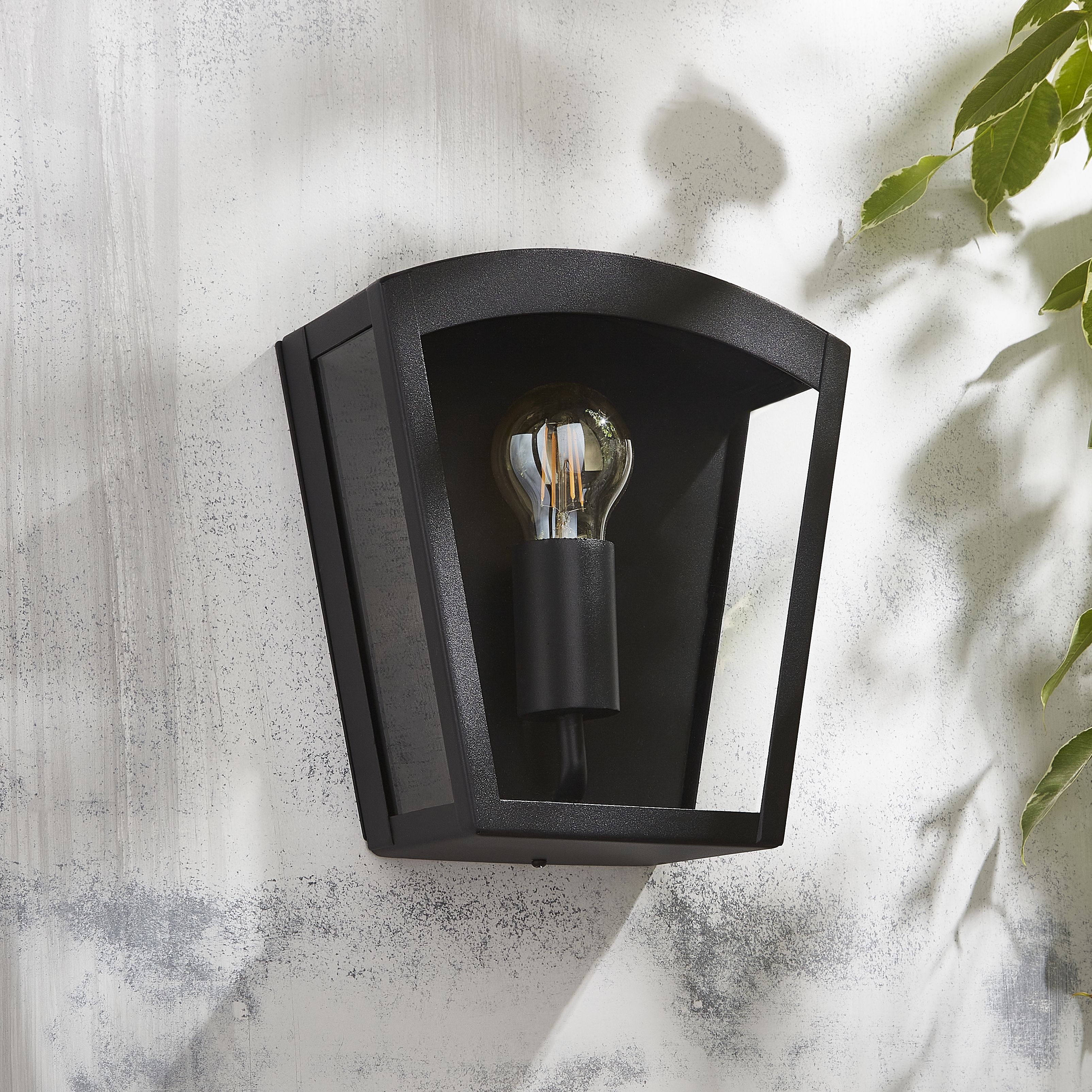 Zinc Viol Fixed Matt Black Mains-powered LED Outdoor Curved Wall lantern (Dia)22cm