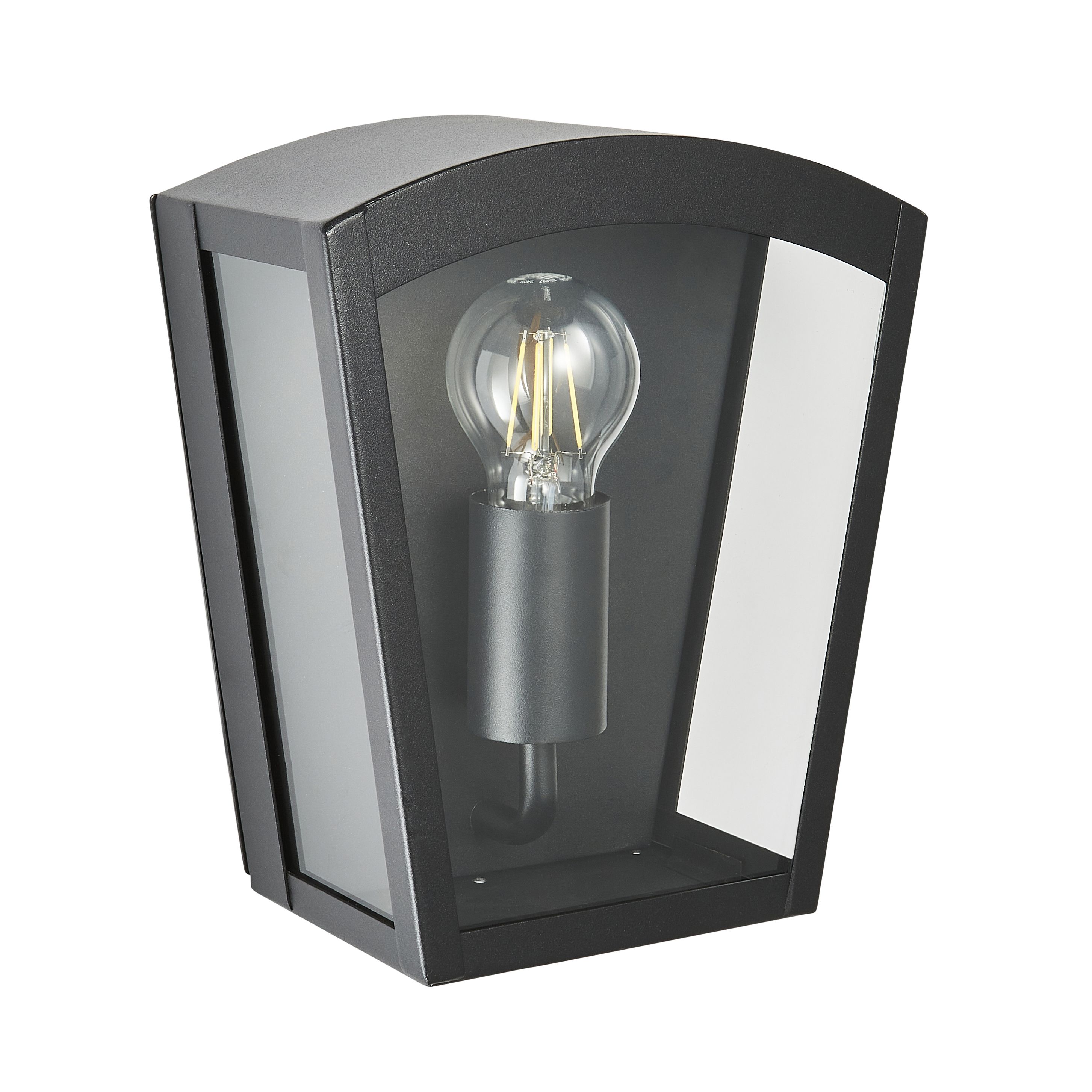 Zinc Viol Fixed Matt Black Mains-powered LED Outdoor Curved Wall lantern (Dia)22cm