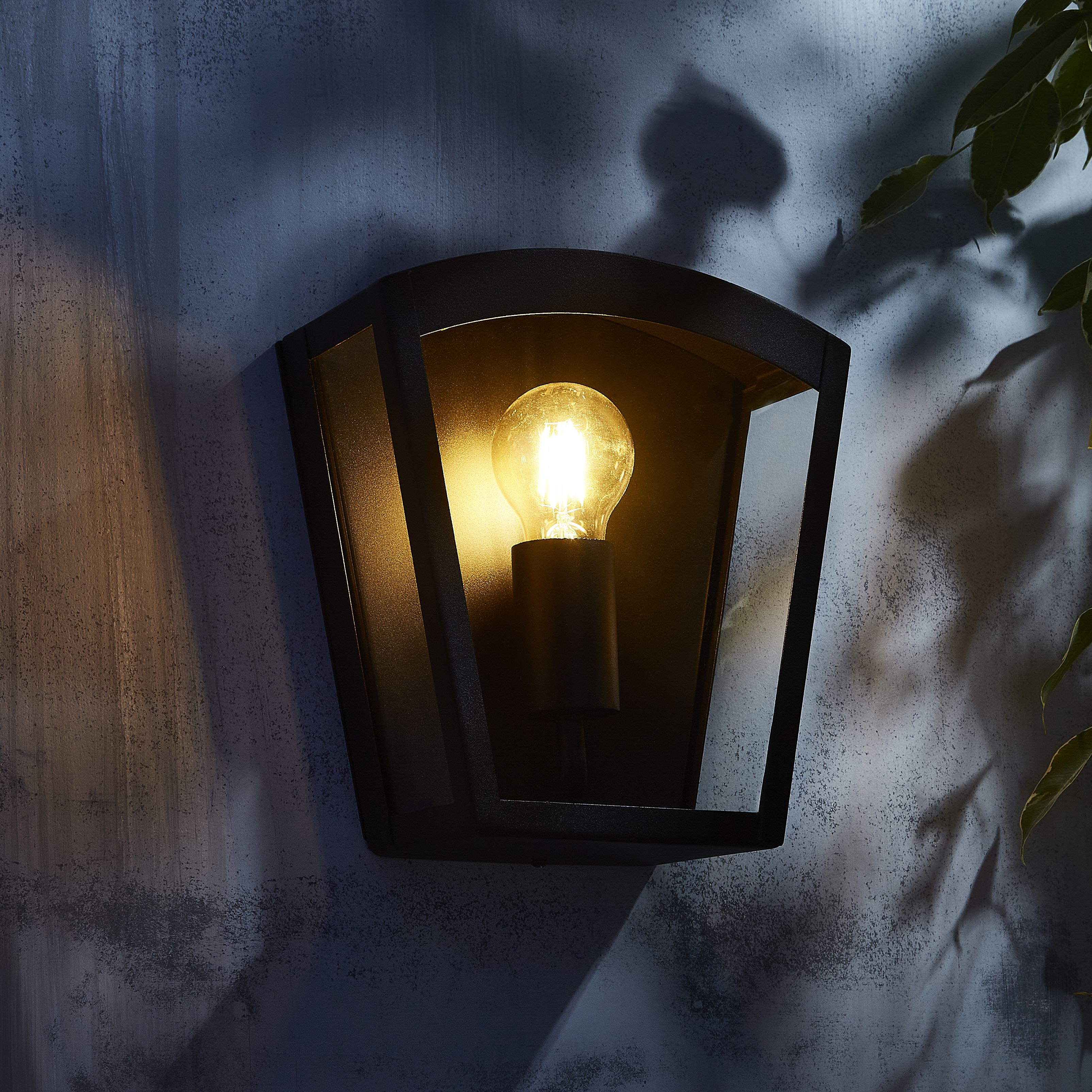 Zinc Viol Fixed Matt Black Mains-powered LED Outdoor Curved Wall lantern (Dia)22cm