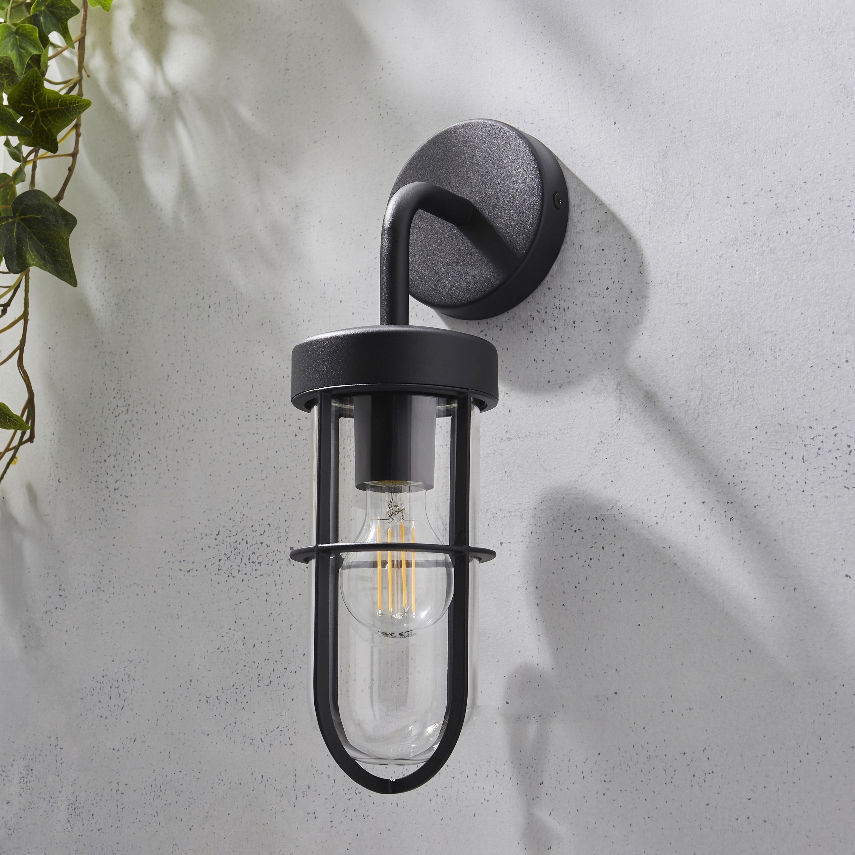 Zinc Westport Matt Black Mains-powered LED Outdoor On/Off Wall light (Dia)11cm
