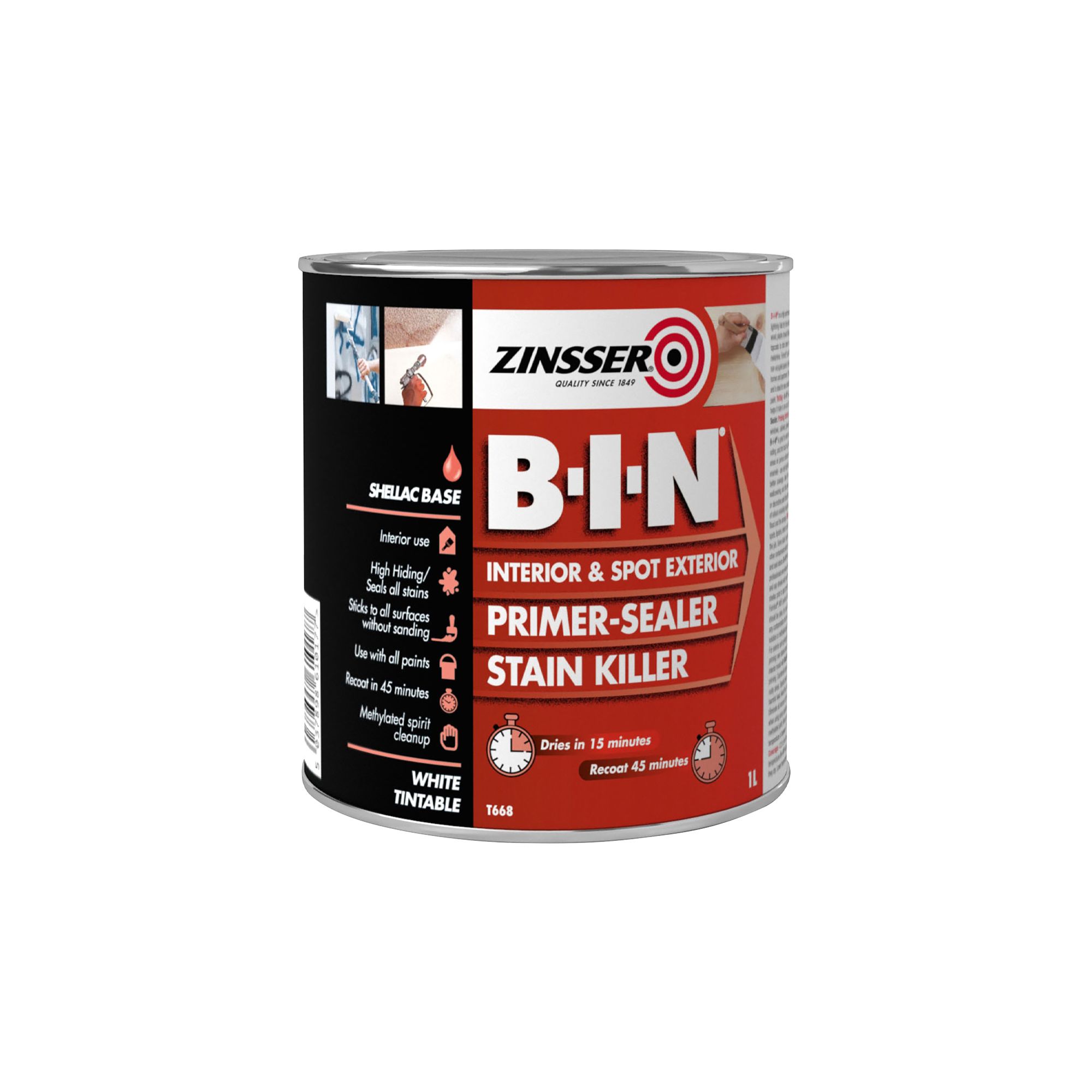 Zinsser BIN White Multisurface Matt Primer, 1L Tradepoint