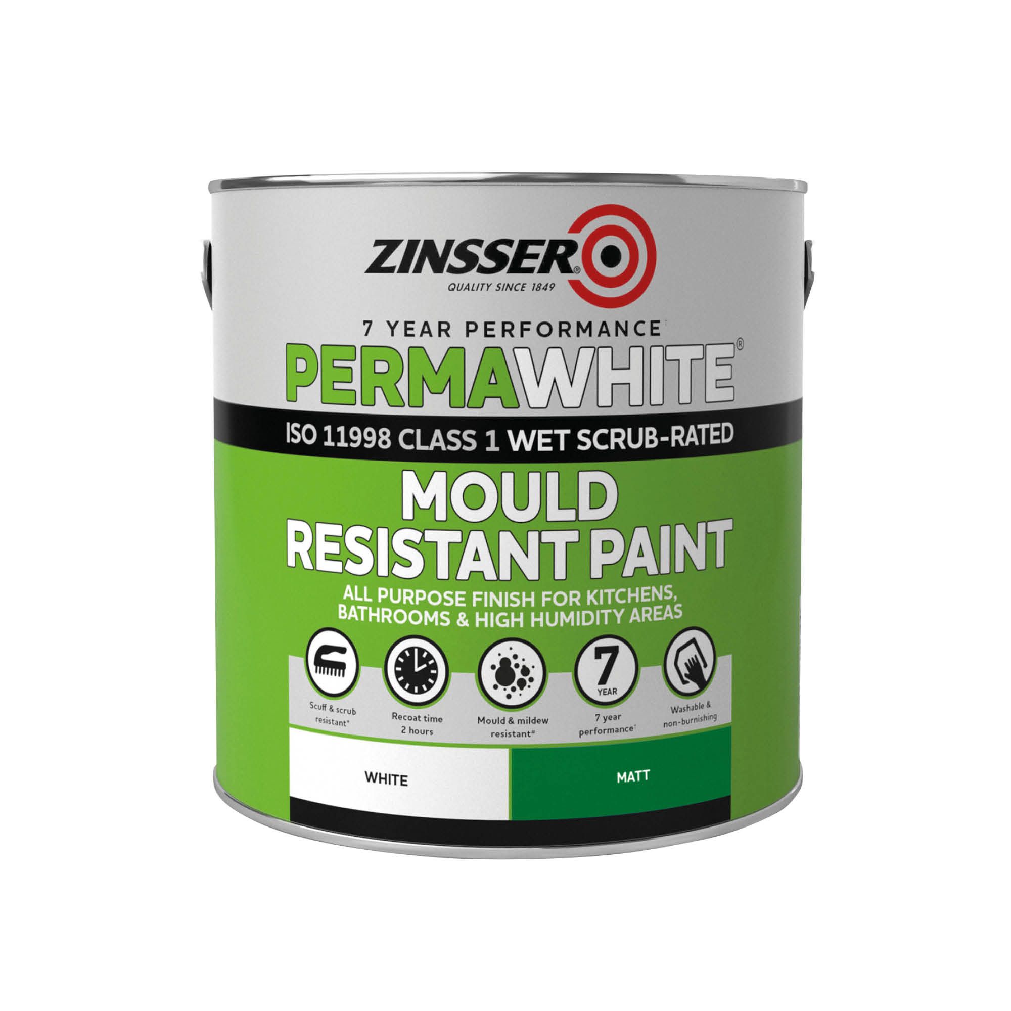 Zinsser PermaWhite Matt Interior Anti-mould paint, 2.5L
