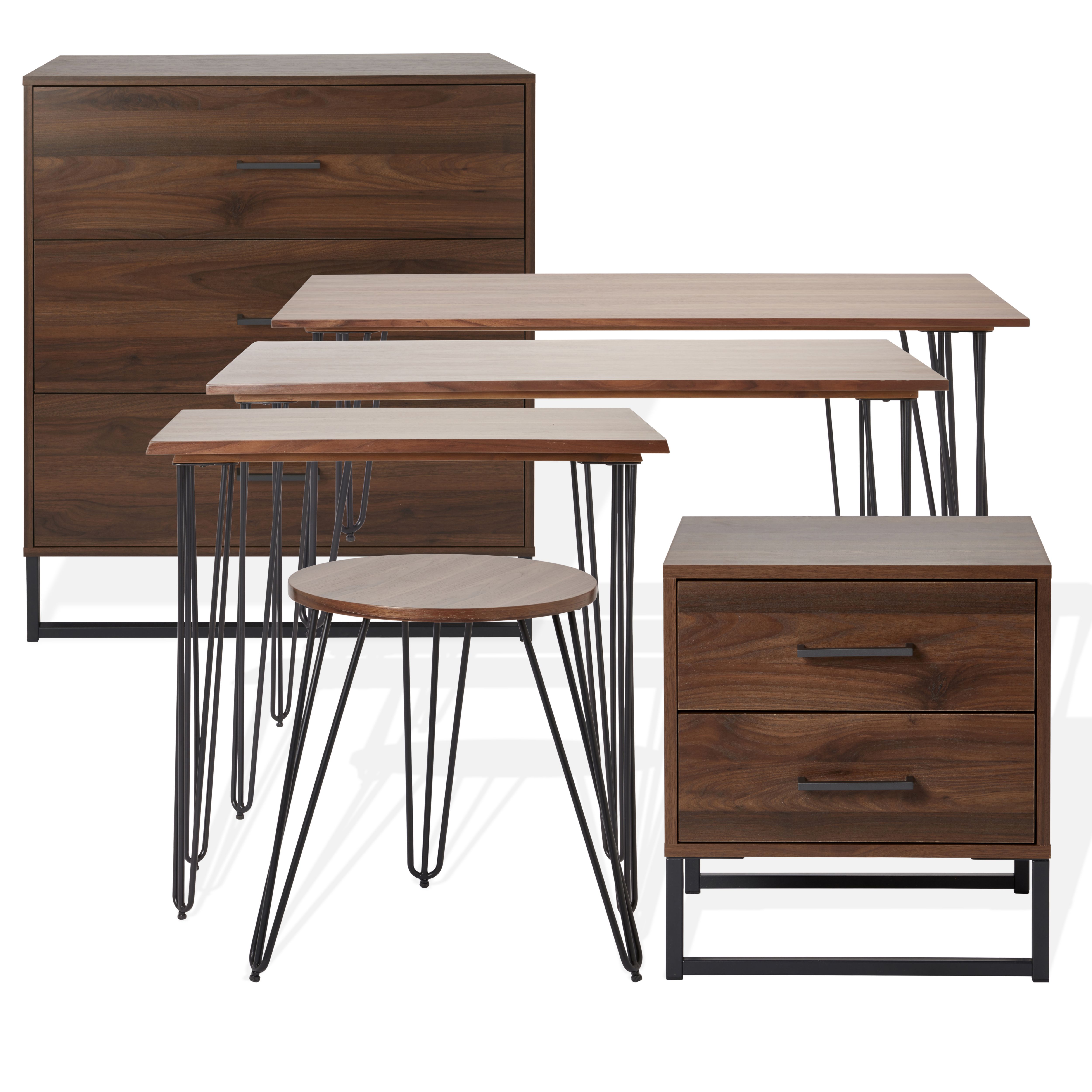 Zorras Matt walnut effect 3 Drawer Industrial Chest of drawers (H)950mm (W)850mm (D)400mm