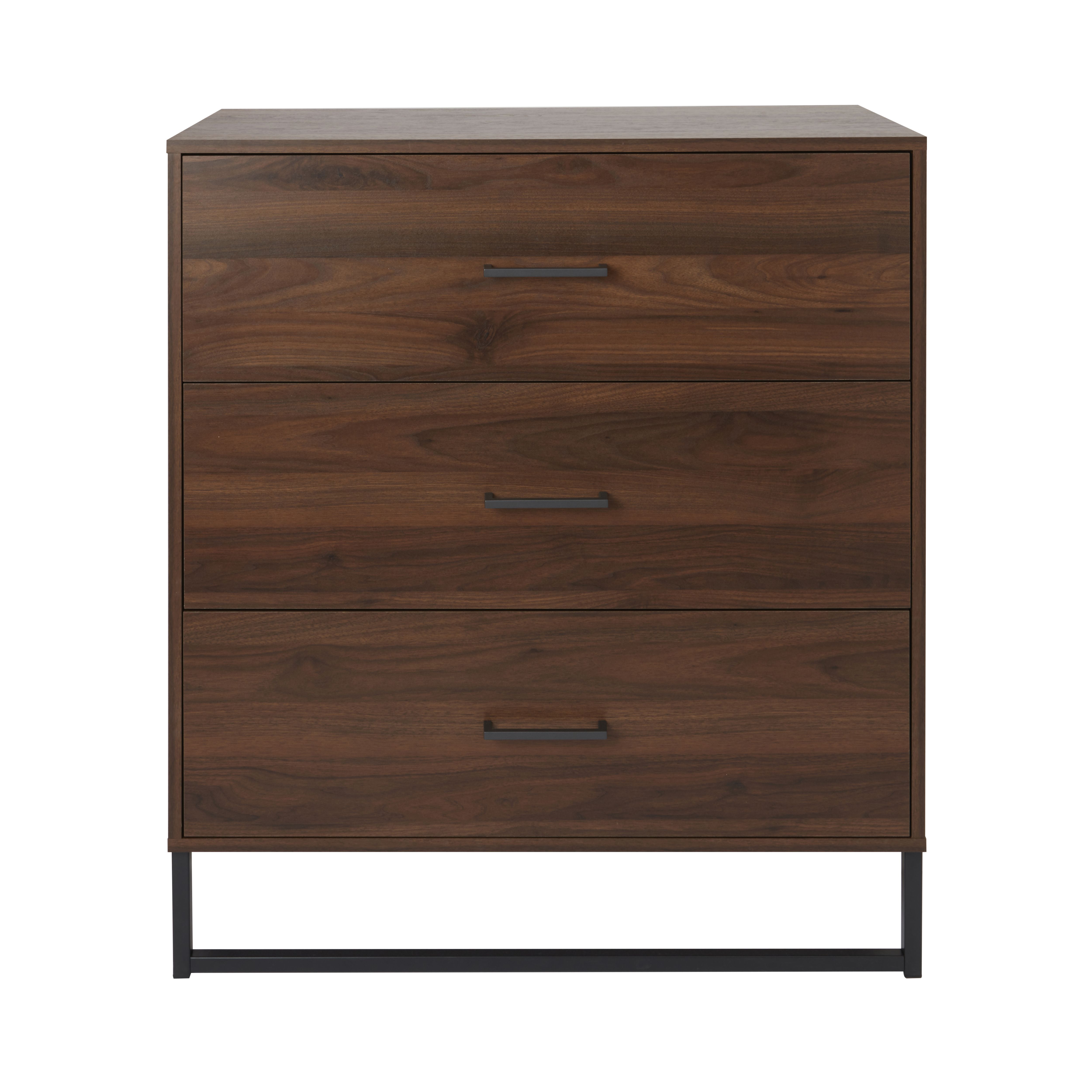 Zorras Matt walnut effect 3 Drawer Industrial Chest of drawers (H)950mm (W)850mm (D)400mm