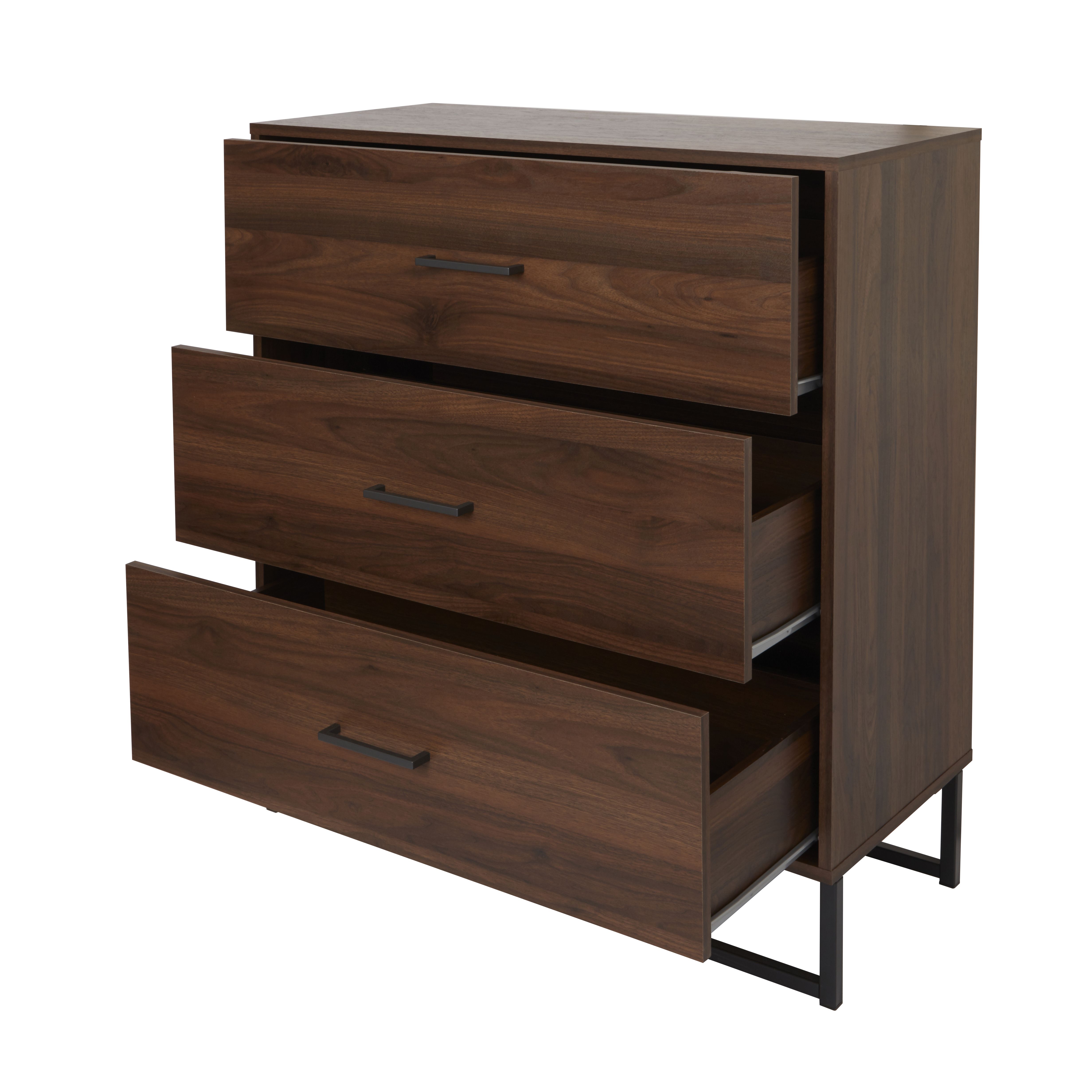 Zorras Matt walnut effect 3 Drawer Industrial Chest of drawers (H)950mm (W)850mm (D)400mm