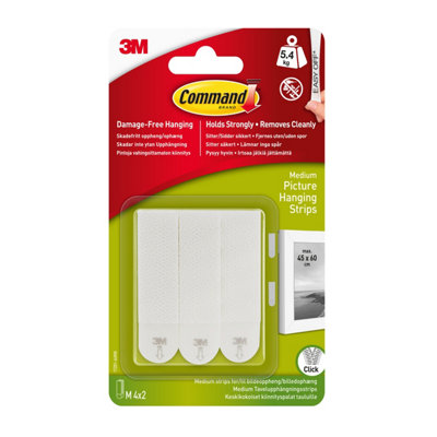3M Command White Picture Hanging Adhesive Strip (Holds)5.4Kg, Pack Of 4