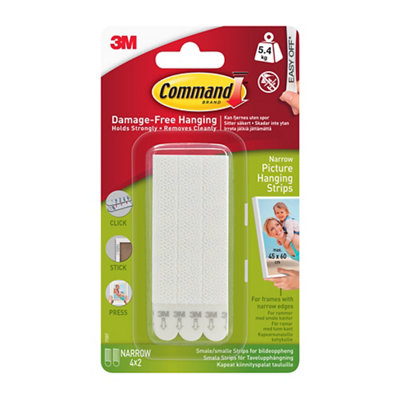 3M Command White Narrow Picture Hanging Adhesive Strip (Holds)5.4Kg, Pack Of 4