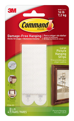 3M Command Large White Picture Hanging Adhesive Strip (Holds)7.2Kg, Pack Of 4