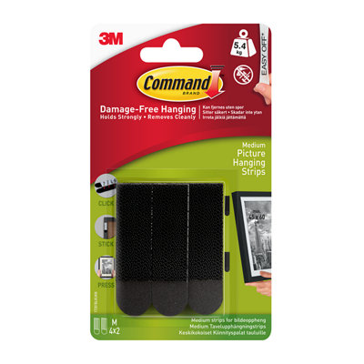 3M Command Medium Black Picture Hanging Adhesive Strip (Holds)5.4Kg