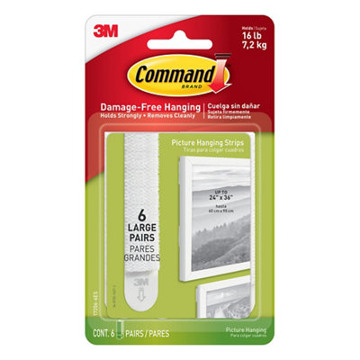 3M Command Large White Picture Hanging Adhesive Strip (Holds)7.2Kg, Set Of 12