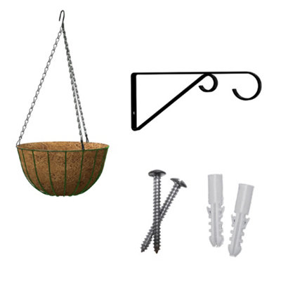 Panacea Basic Black Round Coco Liner & Metal Frame Hanging Basket, 35Cm