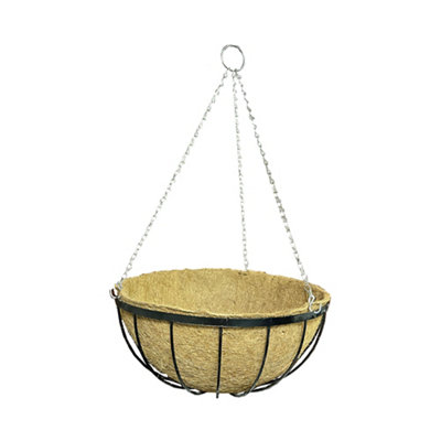 Panacea Classic Flat Iron Appearance Black Round Coco Liner & Metal Frame Hanging Basket, 40Cm