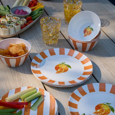 Manna Striped Patterned Orange Plastic 4 Piece Plate Set