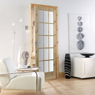 Fortia Obscure Glazed Traditional Pine Veneer Internal Knotty Pine Door, (H)2032Mm (W)813Mm (T)35Mm