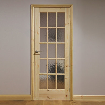 Fortia Clear Glazed Traditional Pine Veneer Internal Knotty Pine Door, (H)2032Mm (W)813Mm (T)35Mm