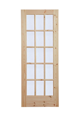 Fortia Obscure Glazed Traditional Pine Veneer Internal Knotty Pine Door, (H)1981Mm (W)838Mm (T)35Mm