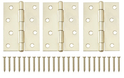 B&Q Brass-Plated Metal Butt Door Hinge N162 (L)100Mm (W)100Mm, Pack Of 3
