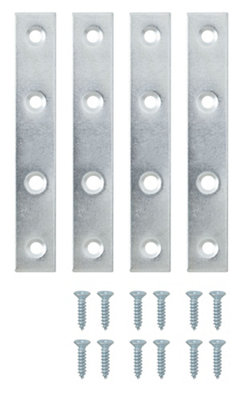 Diall Zinc-Plated Steel Mending Plate (L)100Mm (W)16Mm (T)1.4Mm, Pack Of 4