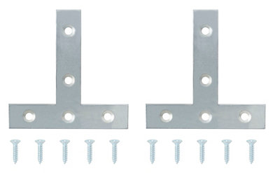 Diall Zinc-Plated Steel Tee Plate (L)75Mm (W)75Mm (T)1.4Mm, Pack Of 2