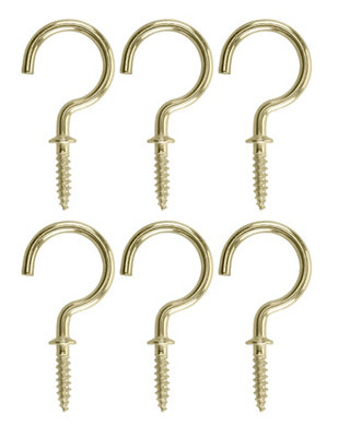 Diall Brass-Plated Medium Cup Hook (L)38.5Mm, Pack Of 6