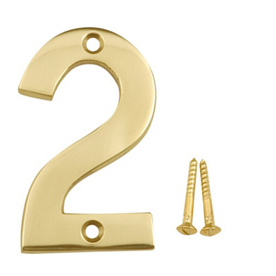 B&Q Polished Brass Effect Metal House Number 2, (H)75Mm (W)48Mm