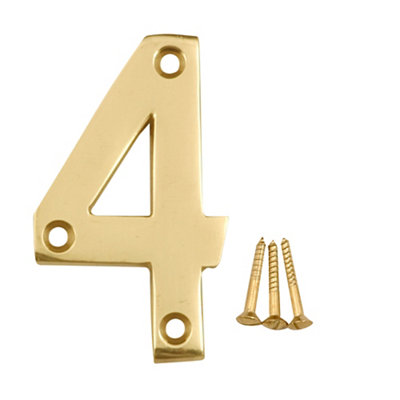 B&Q Polished Brass Effect Metal House Number 4, (H)75Mm (W)48Mm