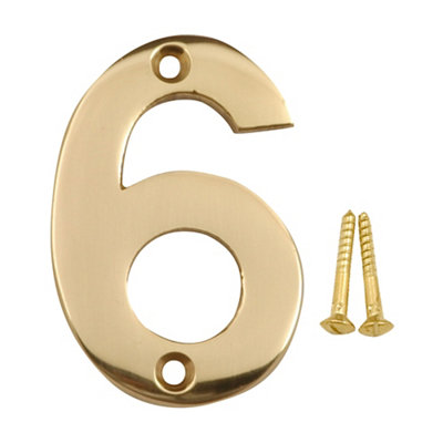 B&Q Polished Brass Effect Metal House Number 6, (H)75Mm (W)48Mm