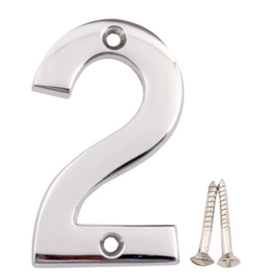 B&Q Polished Chrome Effect Brass House Number 2, (H)75Mm (W)48Mm
