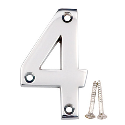 B&Q Polished Chrome Effect Brass House Number 4, (H)75Mm (W)48Mm