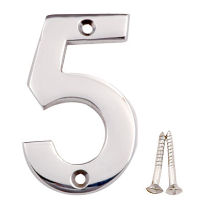 B&Q Polished Chrome Effect Brass House Number 5, (H)75Mm (W)48Mm