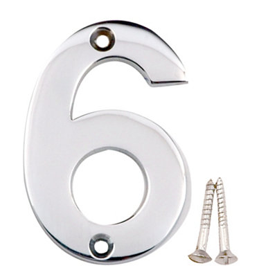 B&Q Polished Chrome Effect Brass House Number 6, (H)75Mm (W)48Mm