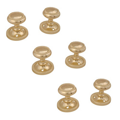B&Q Brass Effect Zamac Round Internal Door Knob (Dia)49Mm, Pack Of 3