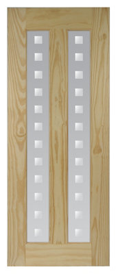 Fortia Vertical 2 Panel Screen-Printed Glazed Contemporary Pine Veneer Internal Clear Pine Door, (H)2032Mm (W)813Mm (T)35Mm