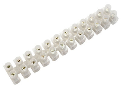 B&Q 12 Way 15A Plastic White Earth Terminal Block, Pack Of 5
