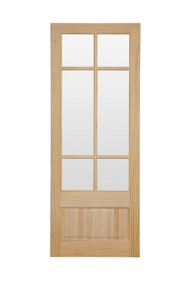 Fortia 2 Panel Clear Glazed Contemporary Pine Veneer Internal Clear Pine Door, (H)1981Mm (W)686Mm (T)35Mm