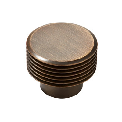 Plank Hardware Satin Antique Brass Antique Brass Effect Round Grooved Cabinet Knob (Dia)32Mm