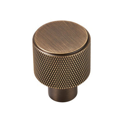 Plank Hardware Satin Brass Antique Brass Effect Round Knurled Cabinet Knob (Dia)25Mm