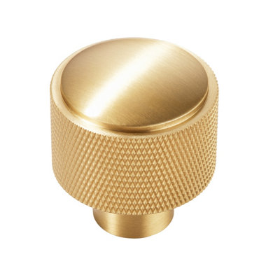 Plank Hardware Satin Brass Effect Round Knurled Cabinet Knob (Dia)31Mm