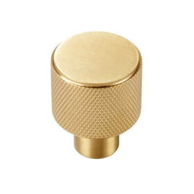 Plank Hardware Satin Brass Effect Round Knurled Cabinet Knob (Dia)25Mm