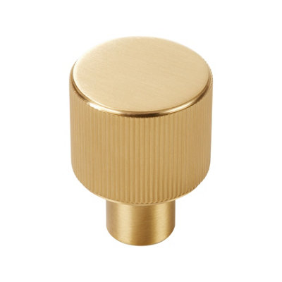 Plank Hardware Satin Brass Effect Round Grooved Cabinet Knob (Dia)25Mm