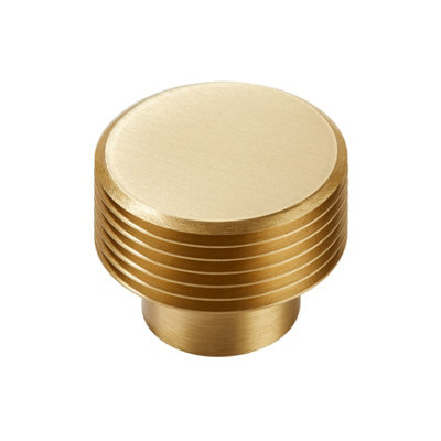 Plank Hardware Satin Brass Effect Round Grooved Cabinet Knob (Dia)32Mm
