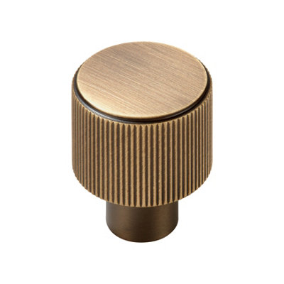 Plank Hardware Satin Brass Antique Brass Effect Round Grooved Cabinet Knob (Dia)25Mm