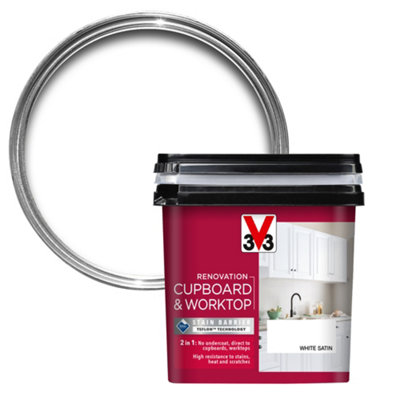 V33 Renovation White Satinwood Kitchen Cupboard & Cabinet Paint, 750Ml