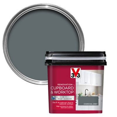 V33 Renovation Charcoal Grey Satinwood Kitchen Cupboard & Cabinet Paint, 750Ml