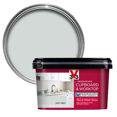 V33 Renovation Soft Grey Satinwood Kitchen Cupboard & Cabinet Paint, 2L