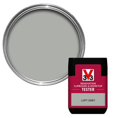V33 Renovation Loft Grey Satinwood Cupboard & Cabinet Paint, 75Ml Tester Pot