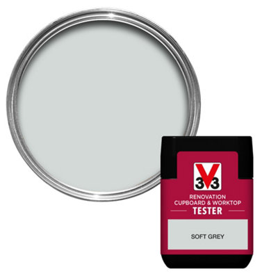 V33 Renovation Soft Grey Satinwood Cupboard & Cabinet Paint, 75Ml Tester Pot