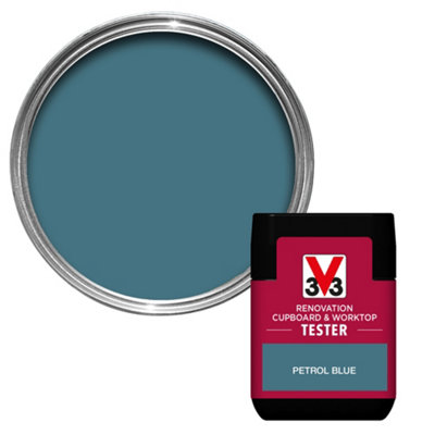 V33 Renovation Petrol Blue Satinwood Cupboard & Cabinet Paint, 75Ml Tester Pot